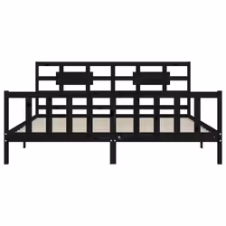 vidaXL Bed Frame Bed Base Platform Bed with Headboard Black Single Solid Wood - black, 200 x 200 cm - Additional view 5