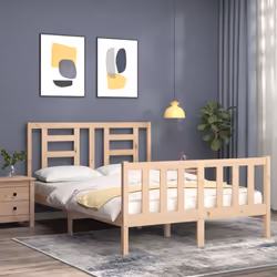 vidaXL Bed Frame Bed Base Platform Bed with Headboard Grey Single Solid Wood - brown, 140 x 190 cm - Additional view 2