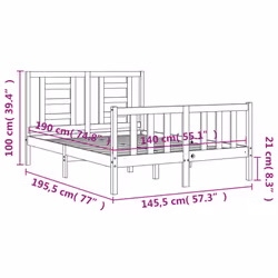 vidaXL Bed Frame Bed Base Platform Bed with Headboard Grey Single Solid Wood - brown, 140 x 190 cm - Additional view 3