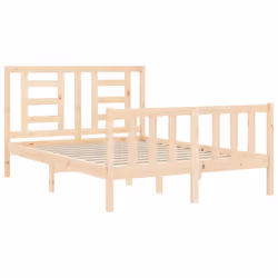 vidaXL Bed Frame Bed Base Platform Bed with Headboard Grey Single Solid Wood - brown, 140 x 190 cm - Additional view 4