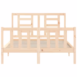 vidaXL Bed Frame Bed Base Platform Bed with Headboard Grey Single Solid Wood - brown, 140 x 190 cm - Additional view 5
