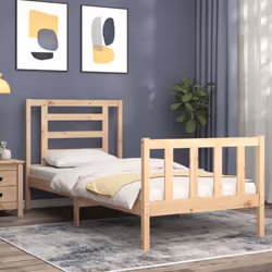 vidaXL Bed Frame Bed Base Platform Bed with Headboard Grey Single Solid Wood - brown, 90 x 200 cm - Additional view 2
