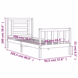 vidaXL Bed Frame Bed Base Platform Bed with Headboard Grey Single Solid Wood - brown, 90 x 200 cm - Additional view 3