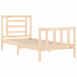 vidaXL Bed Frame Bed Base Platform Bed with Headboard Grey Single Solid Wood - brown, 90 x 200 cm - Additional view 4