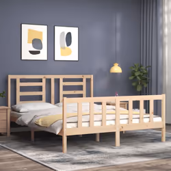 vidaXL Bed Frame Bed Base Platform Bed with Headboard Grey Single Solid Wood - brown, 160 x 200 cm - Additional view 2
