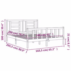 vidaXL Bed Frame Bed Base Platform Bed with Headboard Grey Single Solid Wood - brown, 160 x 200 cm - Additional view 3