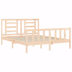 vidaXL Bed Frame Bed Base Platform Bed with Headboard Grey Single Solid Wood - brown, 160 x 200 cm - Additional view 4