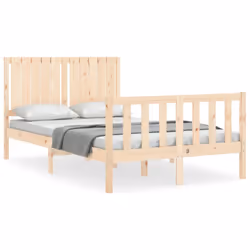 vidaXL Bed Frame Bed Base Wooden Bed with Headboard White King Size Solid Wood - brown, 120 x 200 cm