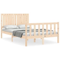 vidaXL Bed Frame Bed Base Wooden Bed with Headboard White King Size Solid Wood - brown, 120 x 200 cm