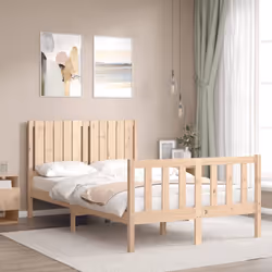 vidaXL Bed Frame Bed Base Wooden Bed with Headboard White King Size Solid Wood - brown, 120 x 200 cm