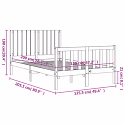 vidaXL Bed Frame Bed Base Wooden Bed with Headboard White King Size Solid Wood - brown, 120 x 200 cm