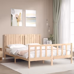 vidaXL Bed Frame Bed Base Wooden Bed with Headboard White King Size Solid Wood - brown, 160 x 200 cm