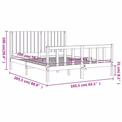 vidaXL Bed Frame Bed Base Wooden Bed with Headboard White King Size Solid Wood - brown, 160 x 200 cm