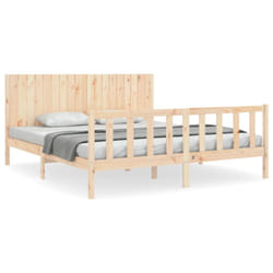 vidaXL Bed Frame Bed Base Platform Bed with Headboard Small Single Solid Wood - natural, 180 x 200 cm