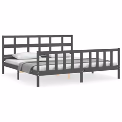 vidaXL Bed Frame Bed Base Platform Bed with Headboard Grey Single Solid Wood - grey, 200 x 200 cm
