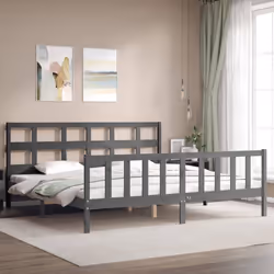 vidaXL Bed Frame Bed Base Platform Bed with Headboard Grey Single Solid Wood - grey, 200 x 200 cm