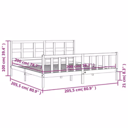 vidaXL Bed Frame Bed Base Platform Bed with Headboard Grey Single Solid Wood - grey, 200 x 200 cm