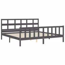 vidaXL Bed Frame Bed Base Platform Bed with Headboard Grey Single Solid Wood - grey, 200 x 200 cm - Additional view 4