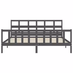 vidaXL Bed Frame Bed Base Platform Bed with Headboard Grey Single Solid Wood - grey, 200 x 200 cm - Additional view 5