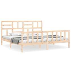vidaXL Bed Frame Bed Base Wooden Bed with Headboard Super King Size Solid Wood - natural, 180 x 200 cm