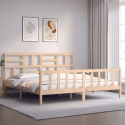 vidaXL Bed Frame Bed Base Wooden Bed with Headboard Super King Size Solid Wood - natural, 180 x 200 cm
