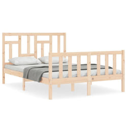 vidaXL Bed Frame Bed Base Wooden Bed with Headboard Super King Size Solid Wood - brown, 140 x 190 cm