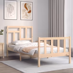vidaXL Bed Frame Bed Base Wooden Bed with Headboard Super King Size Solid Wood - brown, 90 x 200 cm