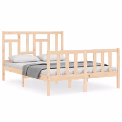 vidaXL Bed Frame Bed Base Wooden Bed with Headboard Super King Size Solid Wood - brown, 120 x 200 cm