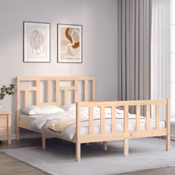 vidaXL Bed Frame Bed Base Wooden Bed with Headboard Super King Size Solid Wood - brown, 120 x 200 cm