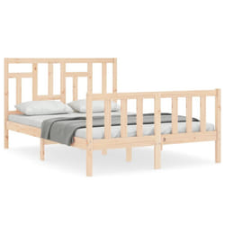 vidaXL Bed Frame Bed Base Wooden Bed with Headboard Super King Size Solid Wood - brown, 140 x 200 cm