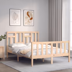 vidaXL Bed Frame Bed Base Wooden Bed with Headboard Super King Size Solid Wood - brown, 140 x 200 cm - Additional view 2