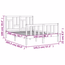 vidaXL Bed Frame Bed Base Wooden Bed with Headboard Super King Size Solid Wood - brown, 140 x 200 cm - Additional view 3
