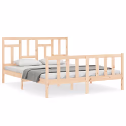vidaXL Bed Frame Bed Base Wooden Bed with Headboard Super King Size Solid Wood - brown, 160 x 200 cm
