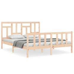 vidaXL Bed Frame Bed Base Wooden Bed with Headboard Super King Size Solid Wood - brown, 160 x 200 cm