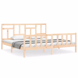 vidaXL Bed Frame Bed Base Wooden Bed with Headboard Super King Size Solid Wood - brown, 200 x 200 cm