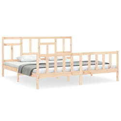 vidaXL Bed Frame Bed Base Wooden Bed with Headboard Super King Size Solid Wood - brown, 200 x 200 cm
