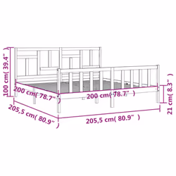 vidaXL Bed Frame Bed Base Wooden Bed with Headboard Super King Size Solid Wood - brown, 200 x 200 cm