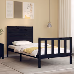 vidaXL Bed Frame Platform Bed with Headboard White Small Double Solid Wood - black, 75 x 190 cm - Additional view 2
