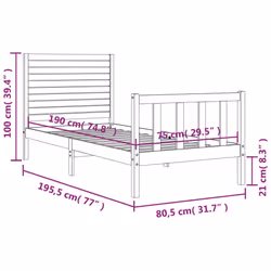 vidaXL Bed Frame Platform Bed with Headboard White Small Double Solid Wood - black, 75 x 190 cm - Additional view 3