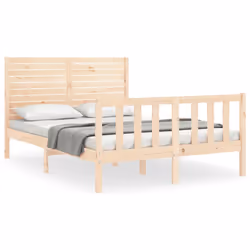 vidaXL Bed Frame Bedroom Platform Bed Frame Bedstead with Headboard Solid Wood - brown, 140 x 190 cm