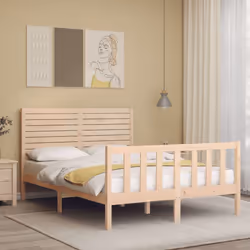 vidaXL Bed Frame Bedroom Platform Bed Frame Bedstead with Headboard Solid Wood - brown, 140 x 190 cm