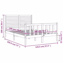 vidaXL Bed Frame Bedroom Platform Bed Frame Bedstead with Headboard Solid Wood - brown, 140 x 190 cm