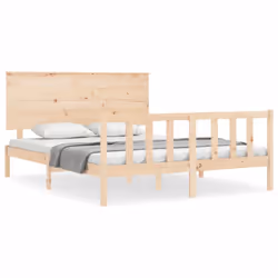 vidaXL Bed Frame Bed Base Wooden Bed with Headboard Super King Size Solid Wood - 150 x 200 cm