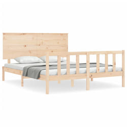 vidaXL Bed Frame Bed Base Wooden Bed with Headboard Super King Size Solid Wood - 150 x 200 cm