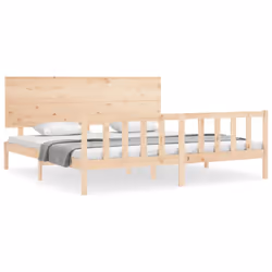 vidaXL Bed Frame Bed Base Wooden Bed with Headboard Super King Size Solid Wood - 180 x 200 cm