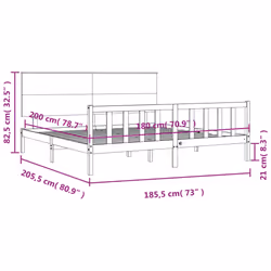 vidaXL Bed Frame Bed Base Wooden Bed with Headboard Super King Size Solid Wood - 180 x 200 cm