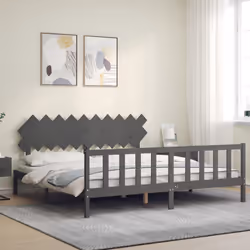 vidaXL Bed Frame Bed Base Platform Bed with Headboard Small Single Solid Wood - grey, 200 x 200 cm - Additional view 2
