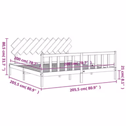 vidaXL Bed Frame Bed Base Platform Bed with Headboard Small Single Solid Wood - grey, 200 x 200 cm - Additional view 3