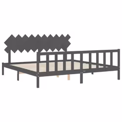 vidaXL Bed Frame Bed Base Platform Bed with Headboard Small Single Solid Wood - grey, 200 x 200 cm - Additional view 4