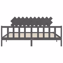 vidaXL Bed Frame Bed Base Platform Bed with Headboard Small Single Solid Wood - grey, 200 x 200 cm - Additional view 5